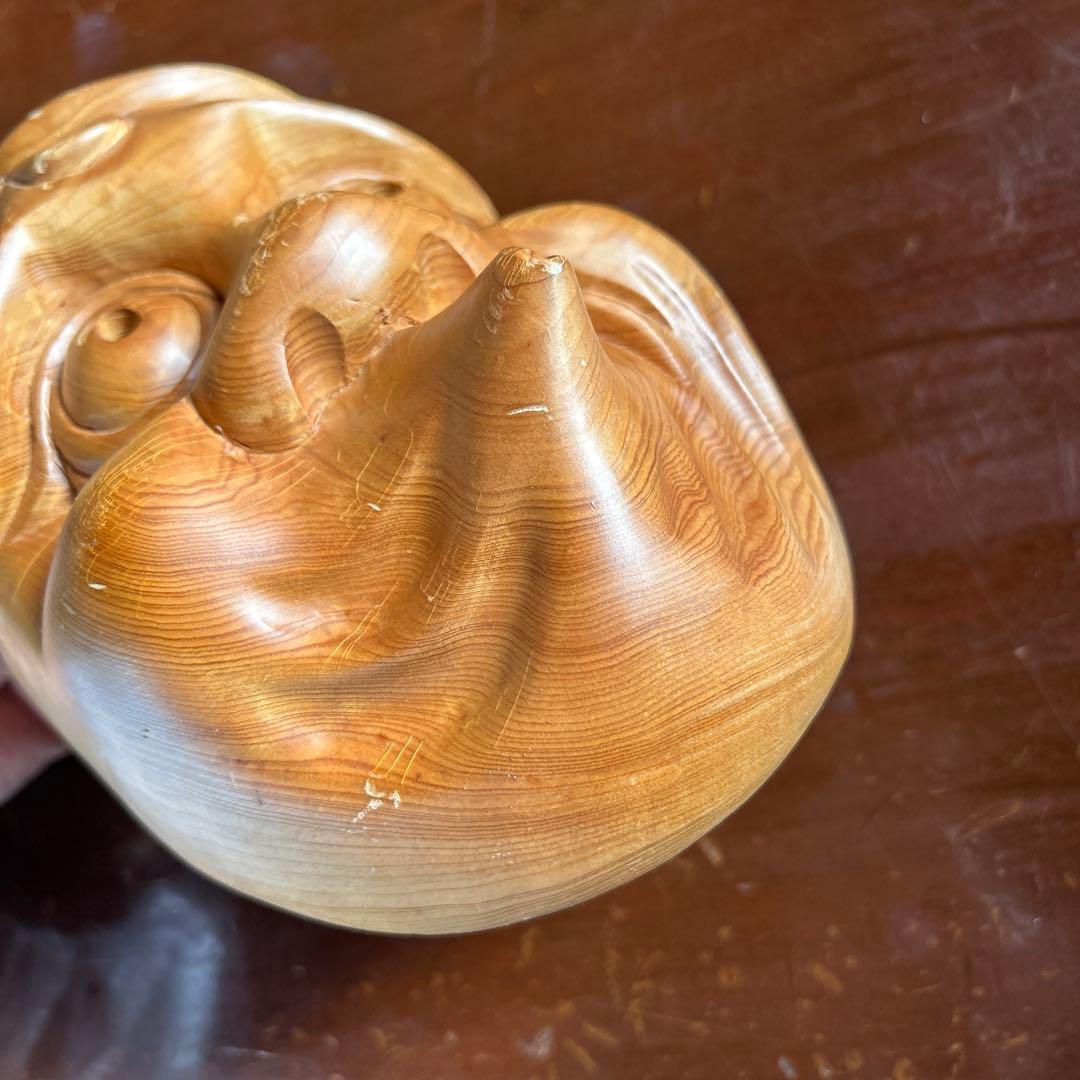 木製 お面 ひょっとこ　木彫り