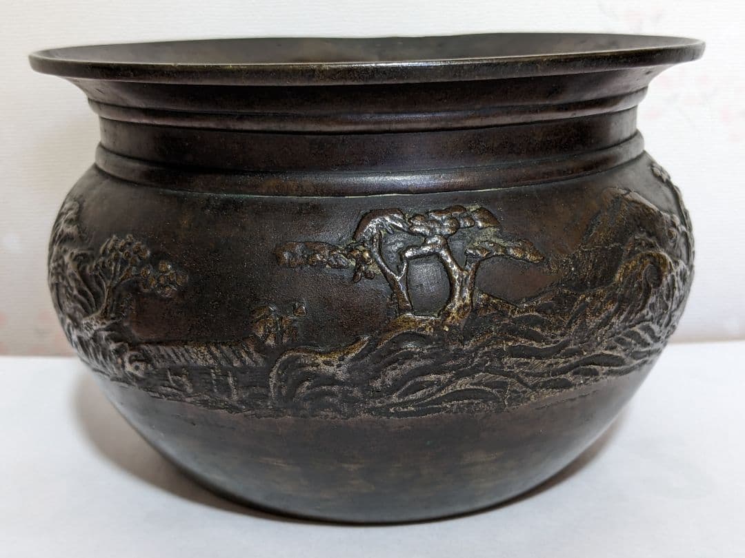 ♦江戸時代後！希少 レア物 唐金 打出し 山水図 建水 香炉 骨董品