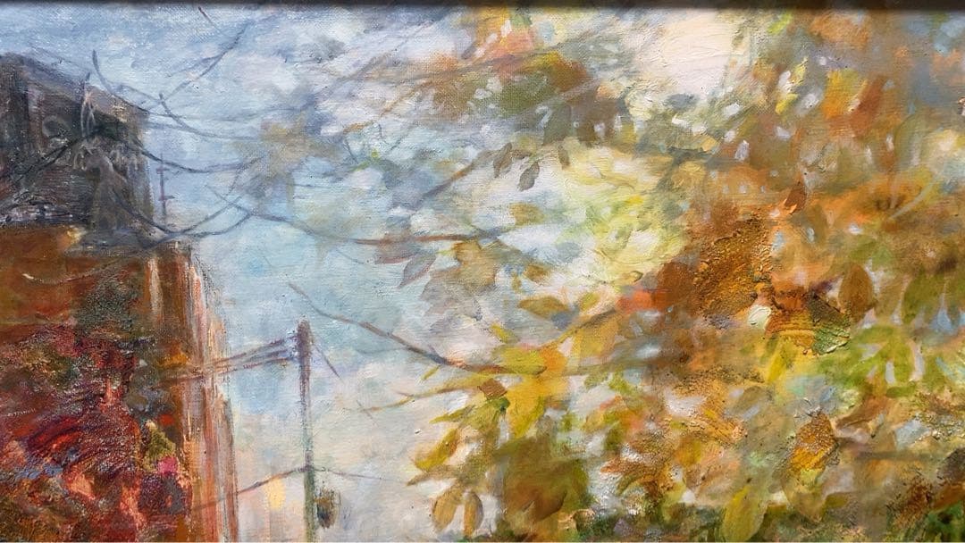 油絵　F30号　絵画　印象画　肉筆　油画　木漏れ日　広場　こどもたち　キャンバス