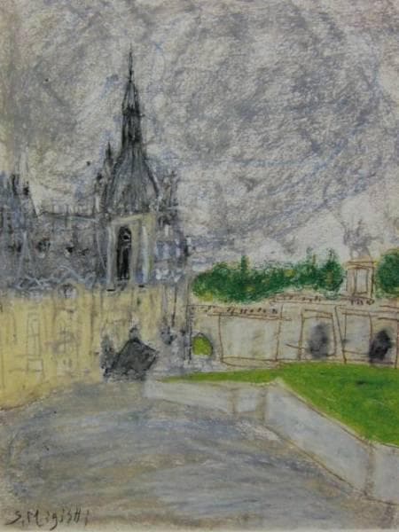 三岸節子、【シャンティイーの城】、希少なデッサン・画集画、新品高級額・額装付