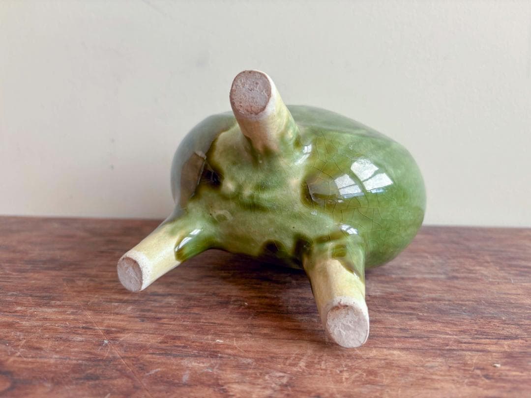 舩木研児　緑釉　三脚花生　共箱付　無傷　希少　民藝　バーナードリーチ