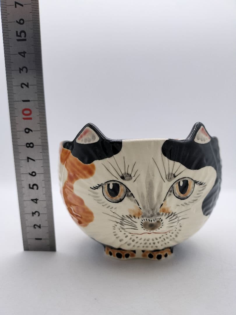 c545【新品・未使用】茶碗 三毛猫 中村良二 木箱 茶道具 ミケ