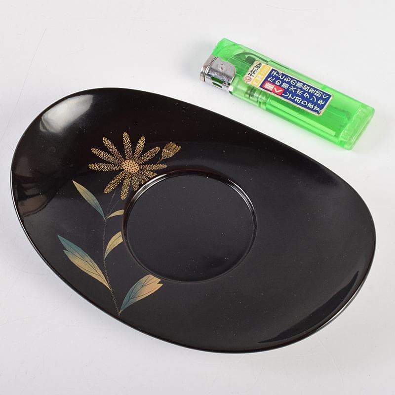 茶道具　輪島塗　三谷吾一作　花草沈金　楕円茶托　五客　共箱　M　R9469