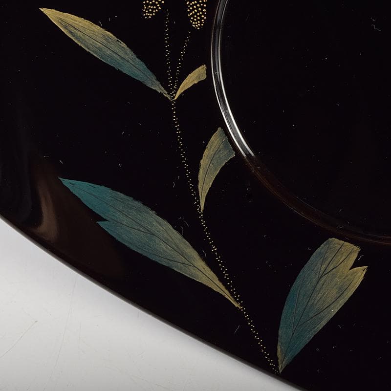 茶道具　輪島塗　三谷吾一作　花草沈金　楕円茶托　五客　共箱　M　R9469