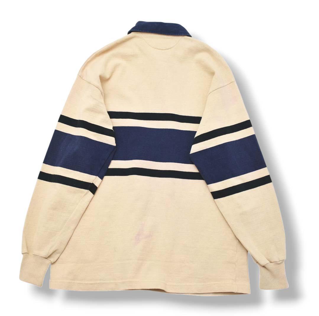カナダ製 バーバリアン 長袖 ラガー シャツ XL ボーダー ベージュxネイビー