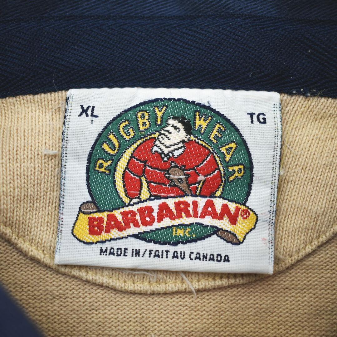 カナダ製 バーバリアン 長袖 ラガー シャツ XL ボーダー ベージュxネイビー