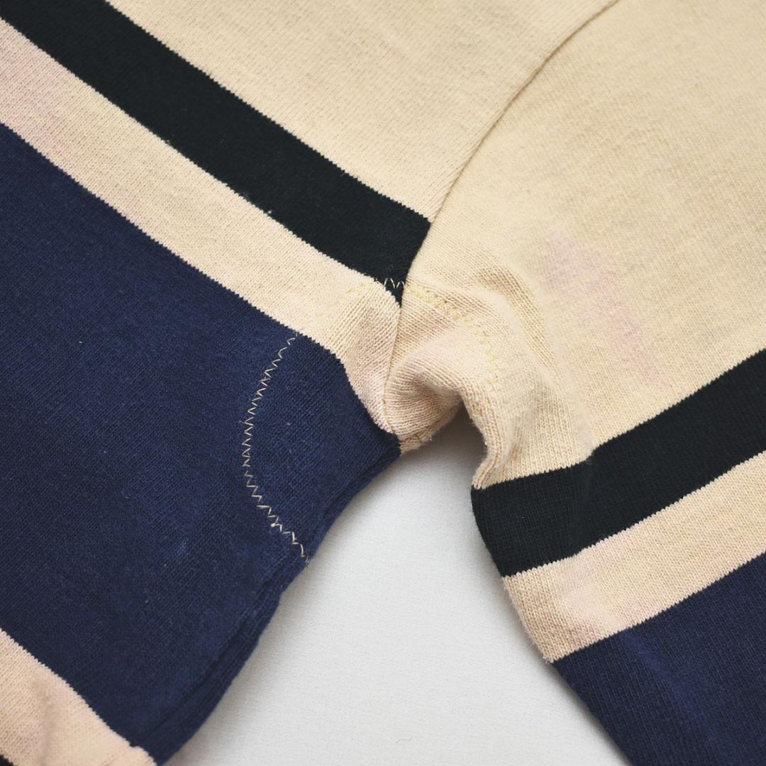 カナダ製 バーバリアン 長袖 ラガー シャツ XL ボーダー ベージュxネイビー