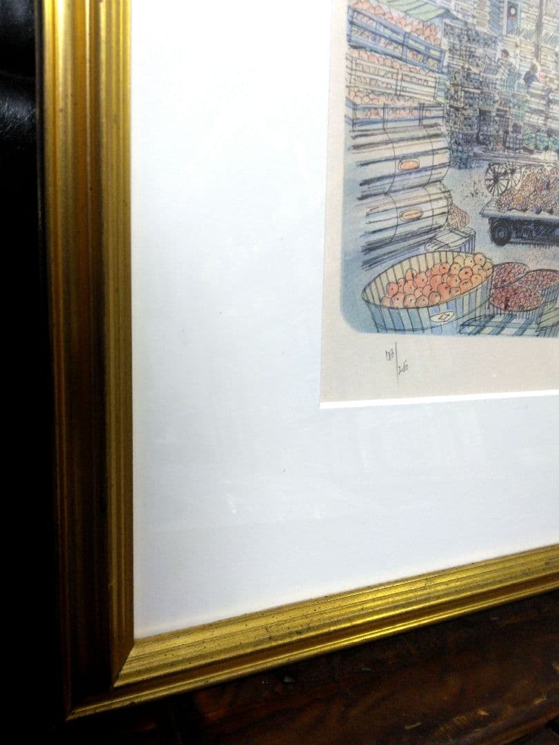 リトグラフ　ロルフ・ラフルスキー　「レ・アレ市場」　フランス　直筆サイン　限定