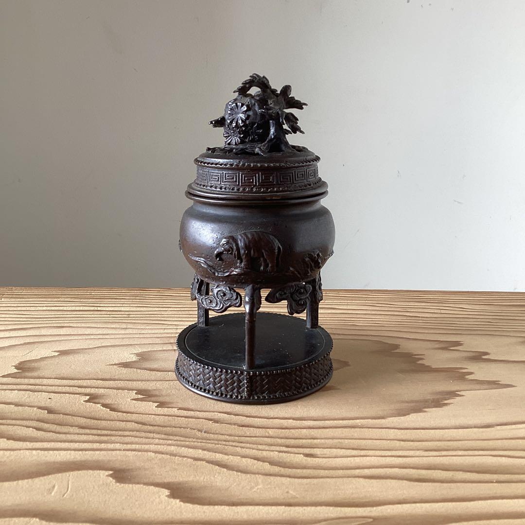 三足銅香炉　香炉　銅製　台付　仏具　茶道具