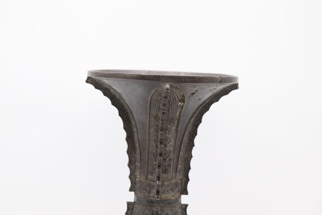 中国　古銅器　明〜清朝期　如意紋花瓶　花入　アンティーク　送料込み250324