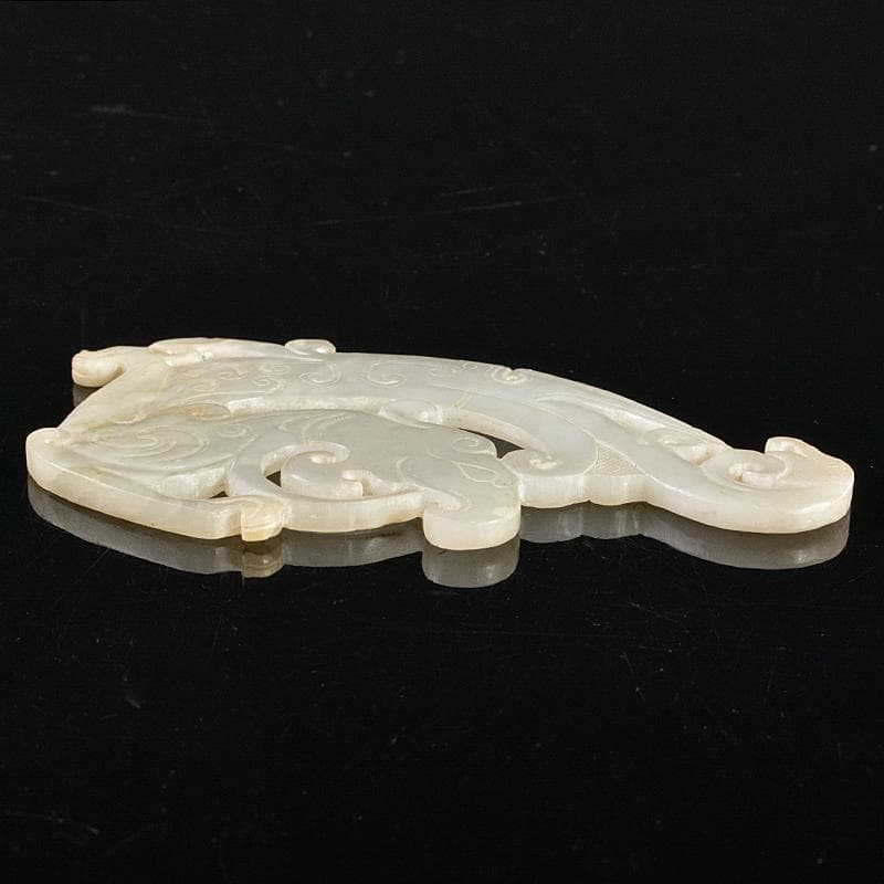 中国　玉石白玉彫刻　神獣　玉器　玉壁　玉飾　玉珮　M　R5506