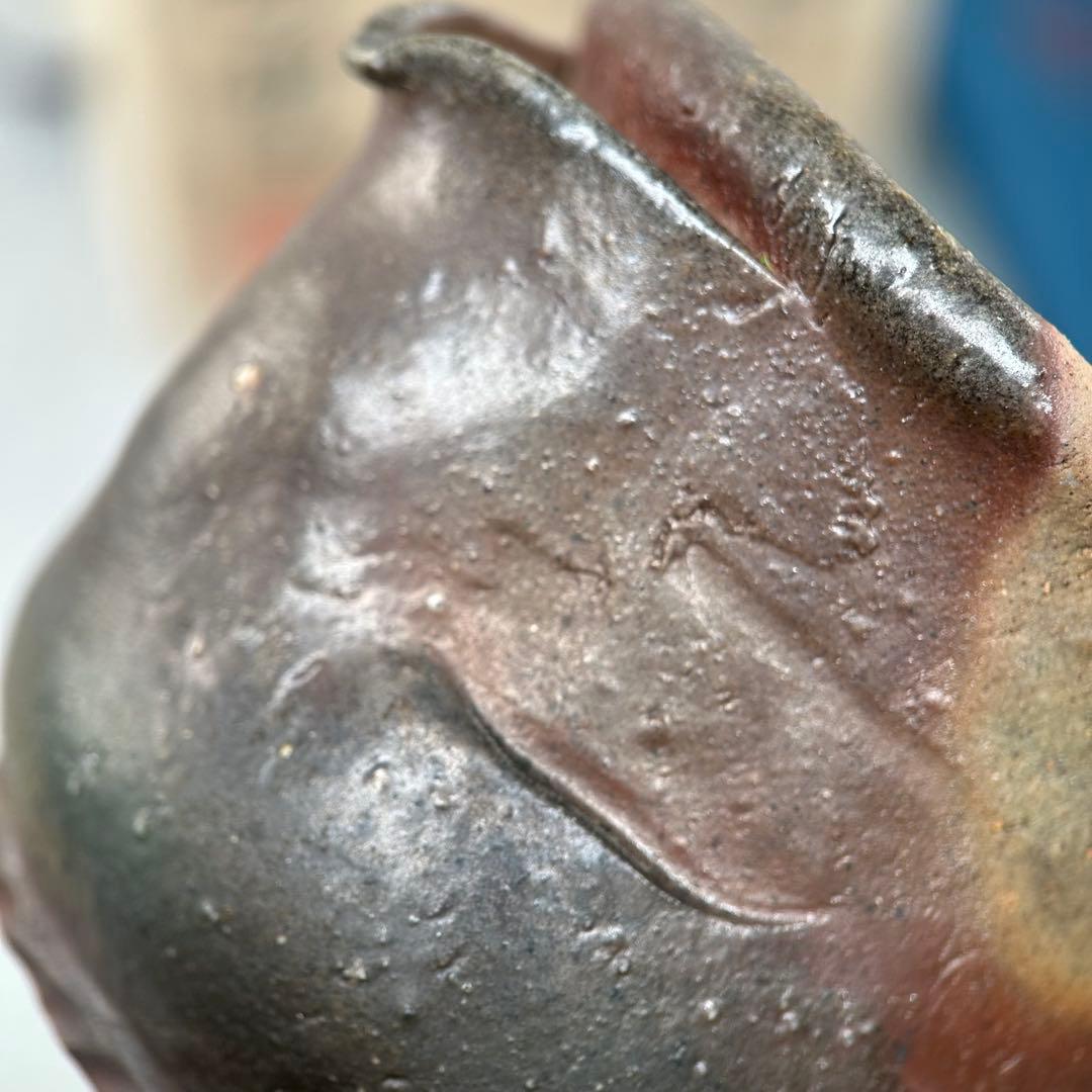 D佐藤苔助 備前焼宝瓶 三方手捻り人気作者 急須 共箱 共布 茶注 煎茶 茶道具