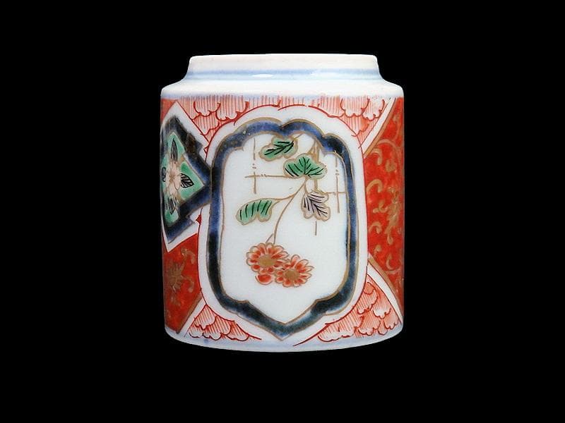 古伊万里　色絵　窓絵　花に金唐草図　のぞき 猪口　D802AS-CYg