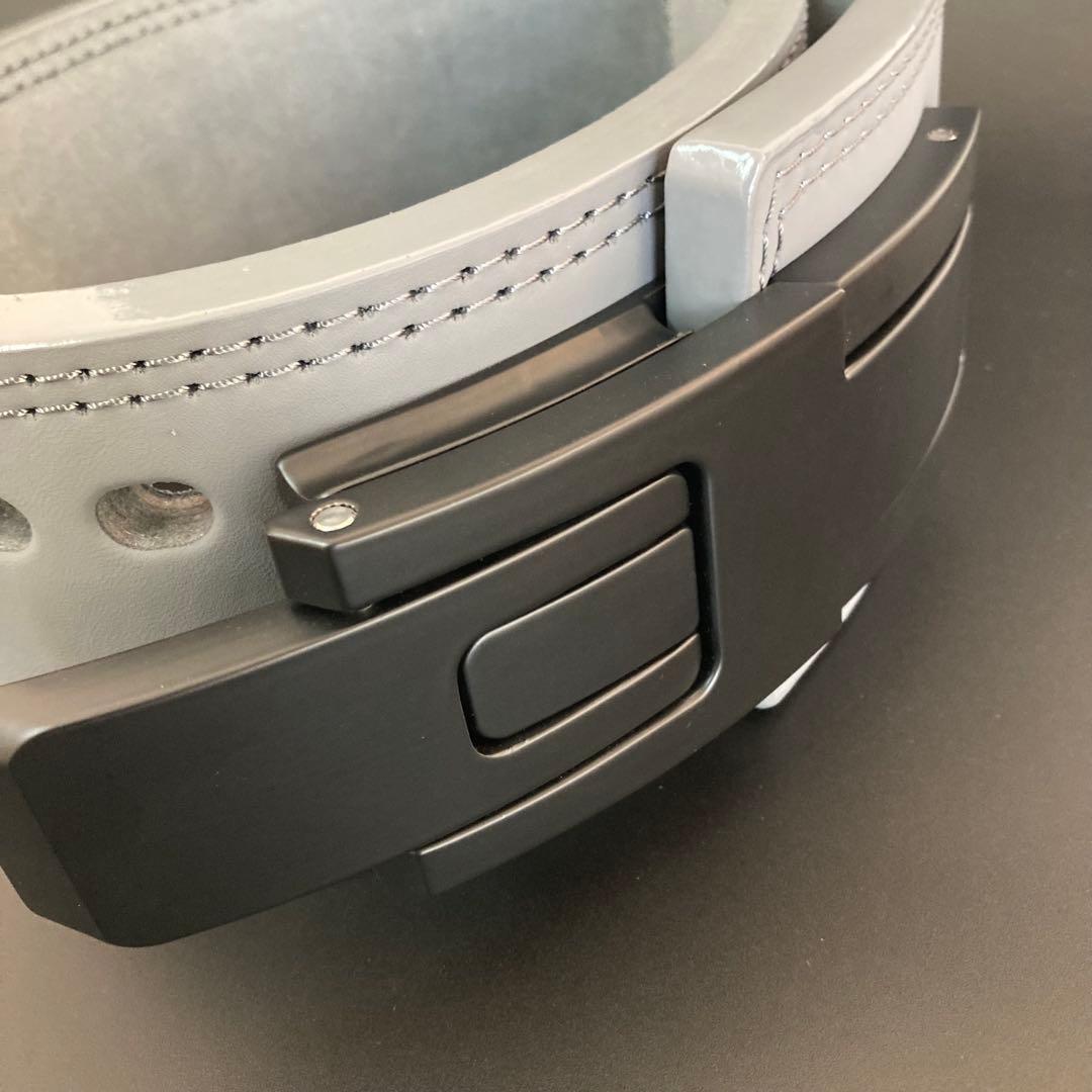 訳あり パワーベルト レバーアクション 本革 グレー×マット黒 ワンタッチ可変式