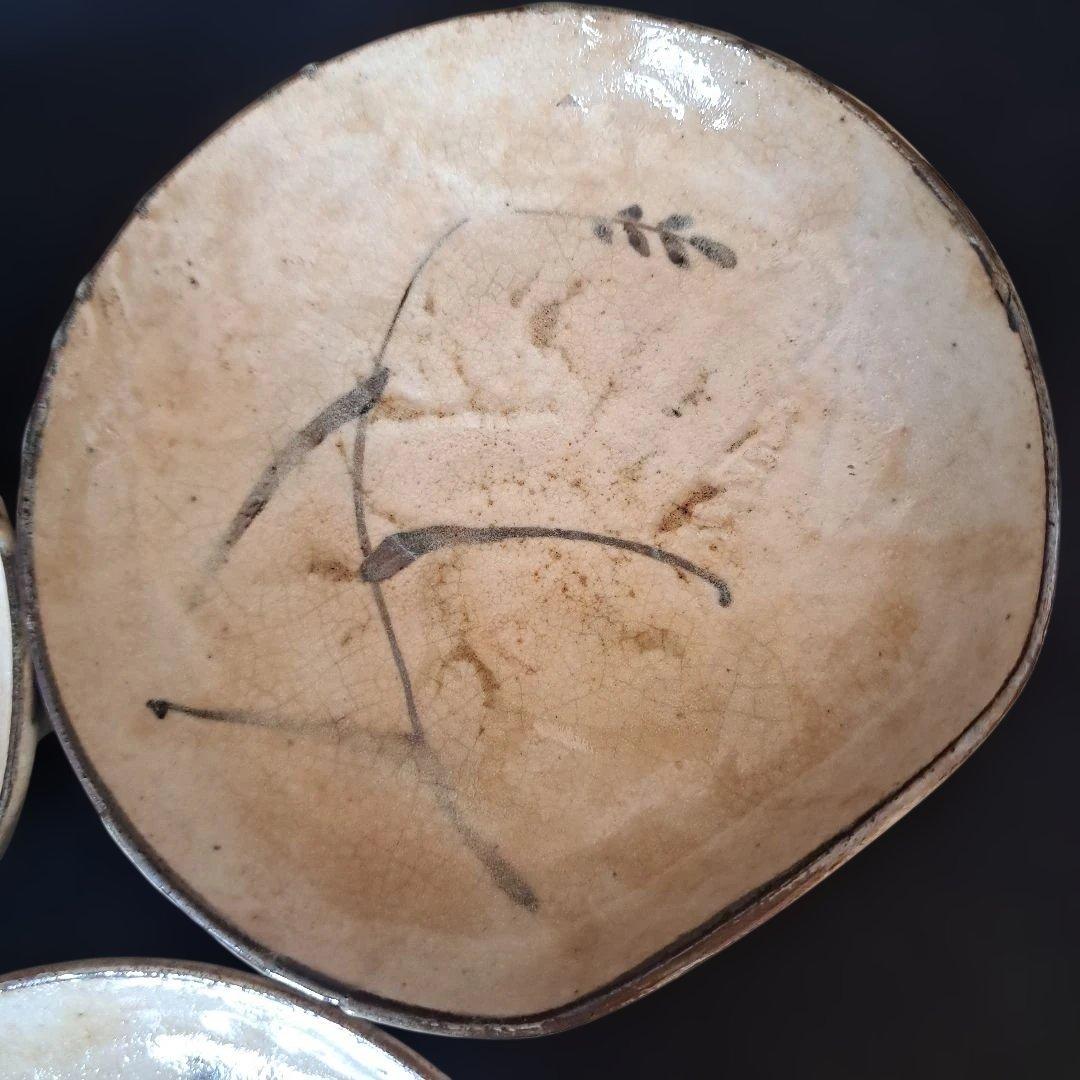 「渋さ 枯れ味 志野焼の魅力！」 志野皿(幅14cm)5客セット 箱付き 骨董ア