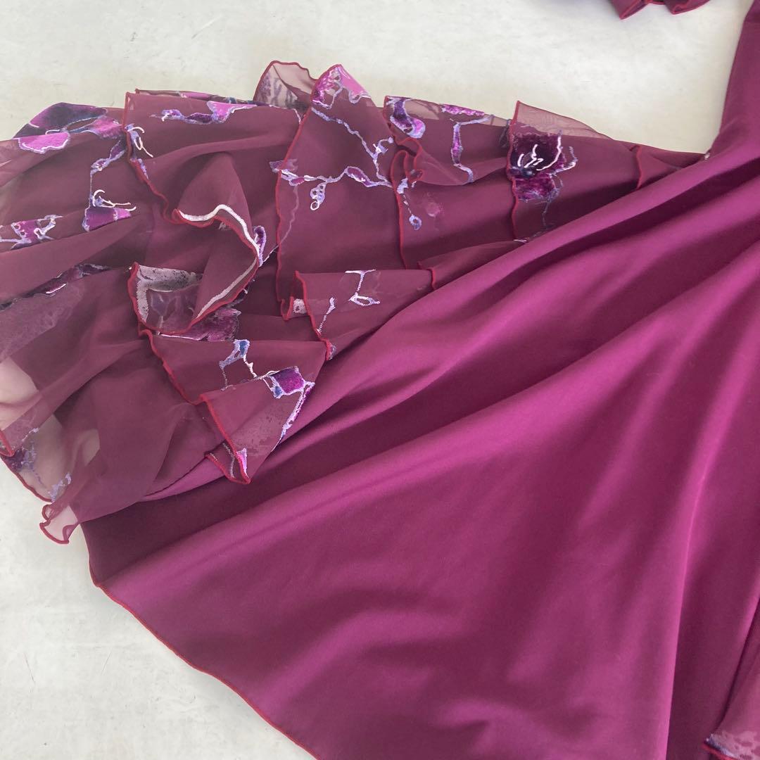 良品 フラメンコ衣装 ワンピース パープル オーダー ハンドメイド オーガンジー