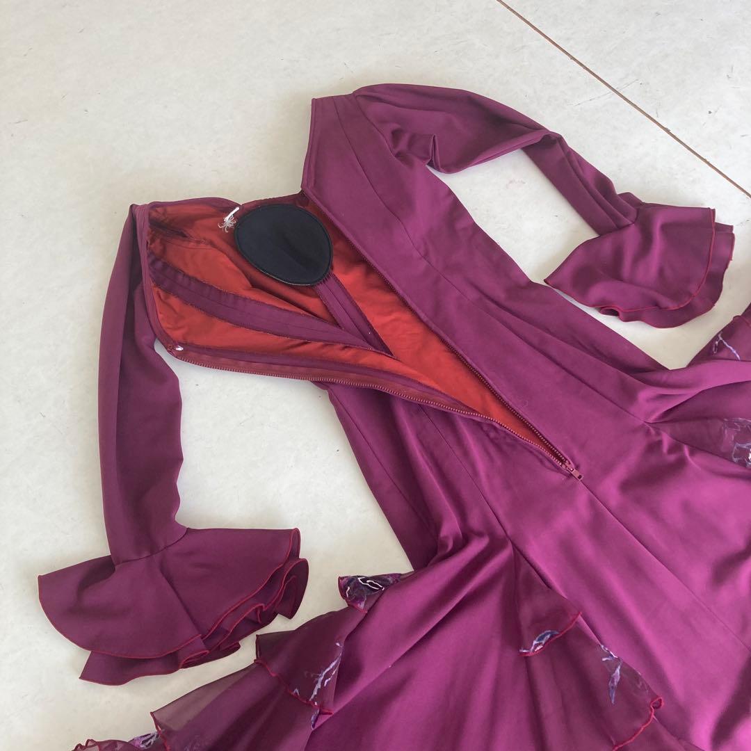 良品 フラメンコ衣装 ワンピース パープル オーダー ハンドメイド オーガンジー