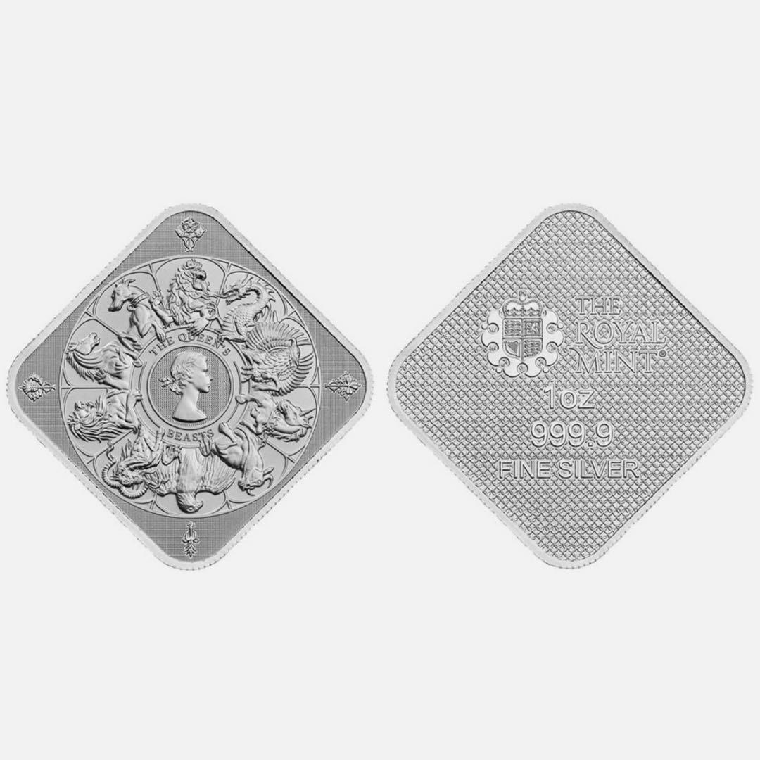 銀貨 英国 ロイヤルミント クイーンズビーストコンプリーター 純銀 四角 1oz