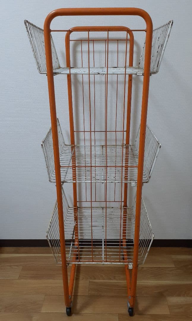 昭和レトロ キャスター付き 陳列棚 オレンジ