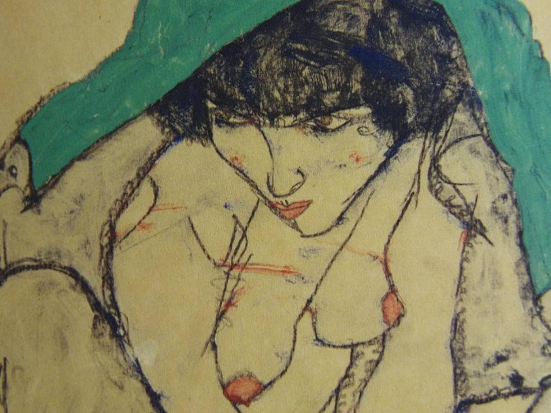 エゴン・シーレ、【緑の頭巾をかぶってうずくまる女】、希少な画集画