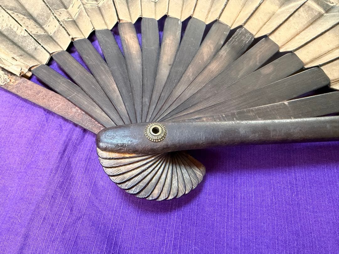 希少品　日本画　浮世絵師　歌川國歳肉筆　龍図鉄扇　軍扇（手慣らし鎧兜日本刀装具侍