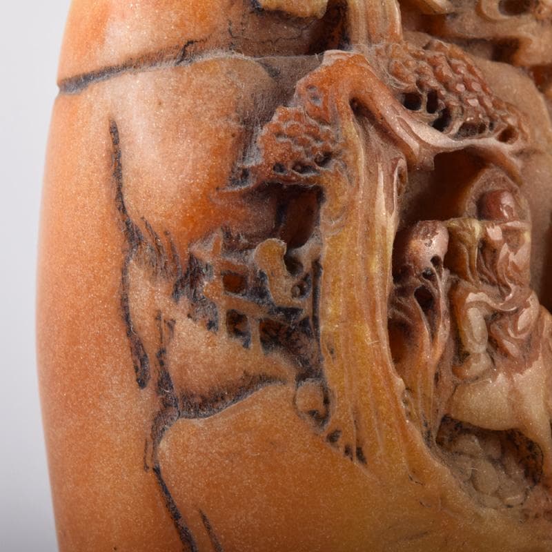 中国　篆刻　玉石田黄石彫刻　山水人物刻　印材　置物　V　7781