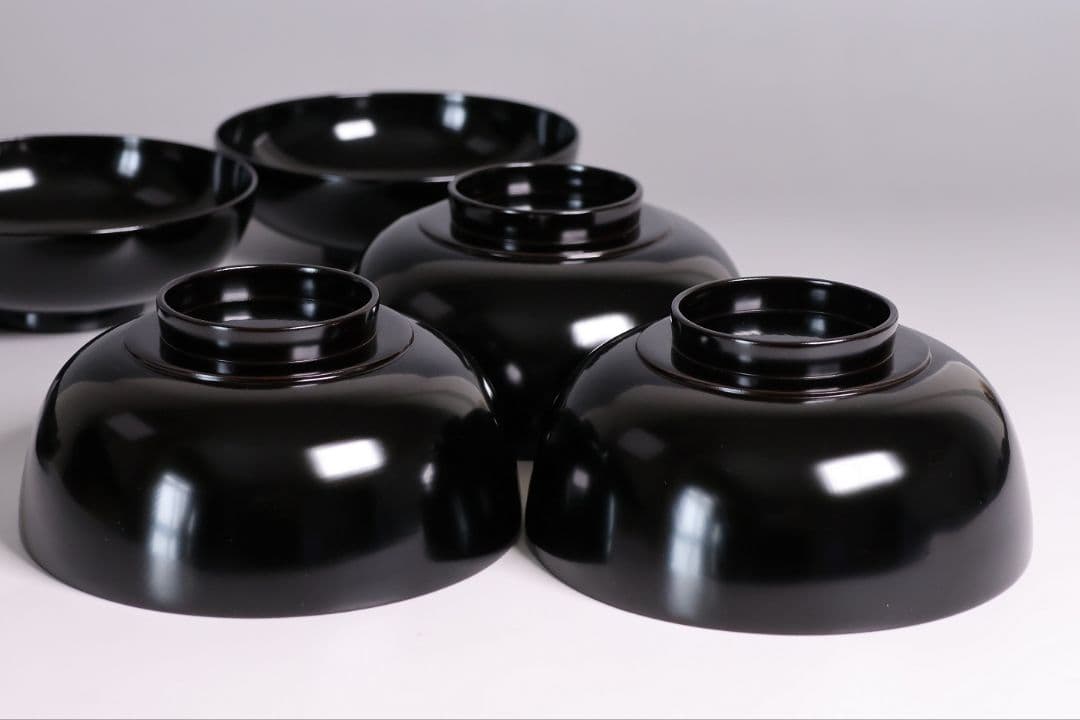 【MB196】輪島塗 天然木漆塗 黒塗椀 三客 蒔絵 大和絵 源氏絵 人物 昭和