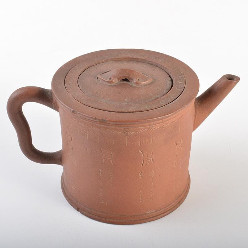 中国　紫砂　朱泥　漢詩文　急須　茶壷　V　R7363