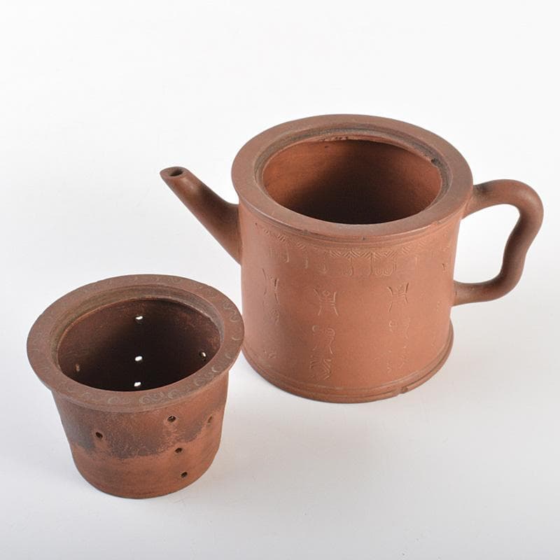 中国　紫砂　朱泥　漢詩文　急須　茶壷　V　R7363