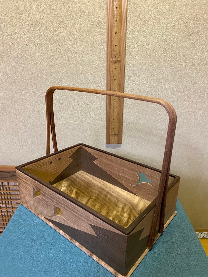 【本日限定】茶道具/莨盆 山本貞斎 鵬雲斎好 銀杏透 手付煙草盆 煙菅2本付