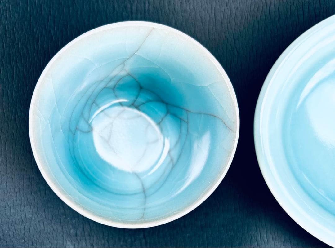 人間国宝　鈴木三成作　青瓷「氷裂」「淀青」 2点セット