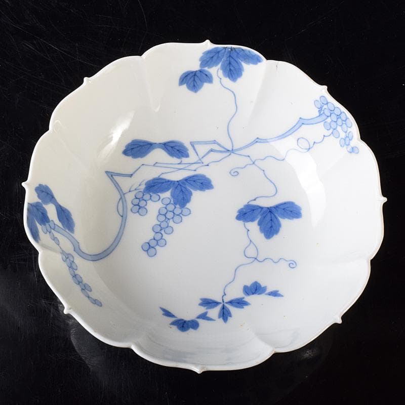 かず　鍋島焼　藍鍋島　葡萄文　五寸皿　時代箱付　V　R8114