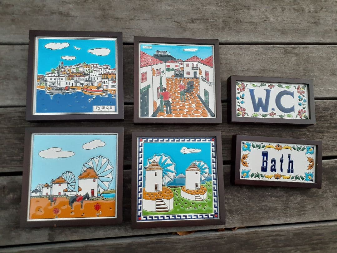 【ぶらんしぇ】ギリシャ風景　壁掛けアートタイル　4枚セット+2枚