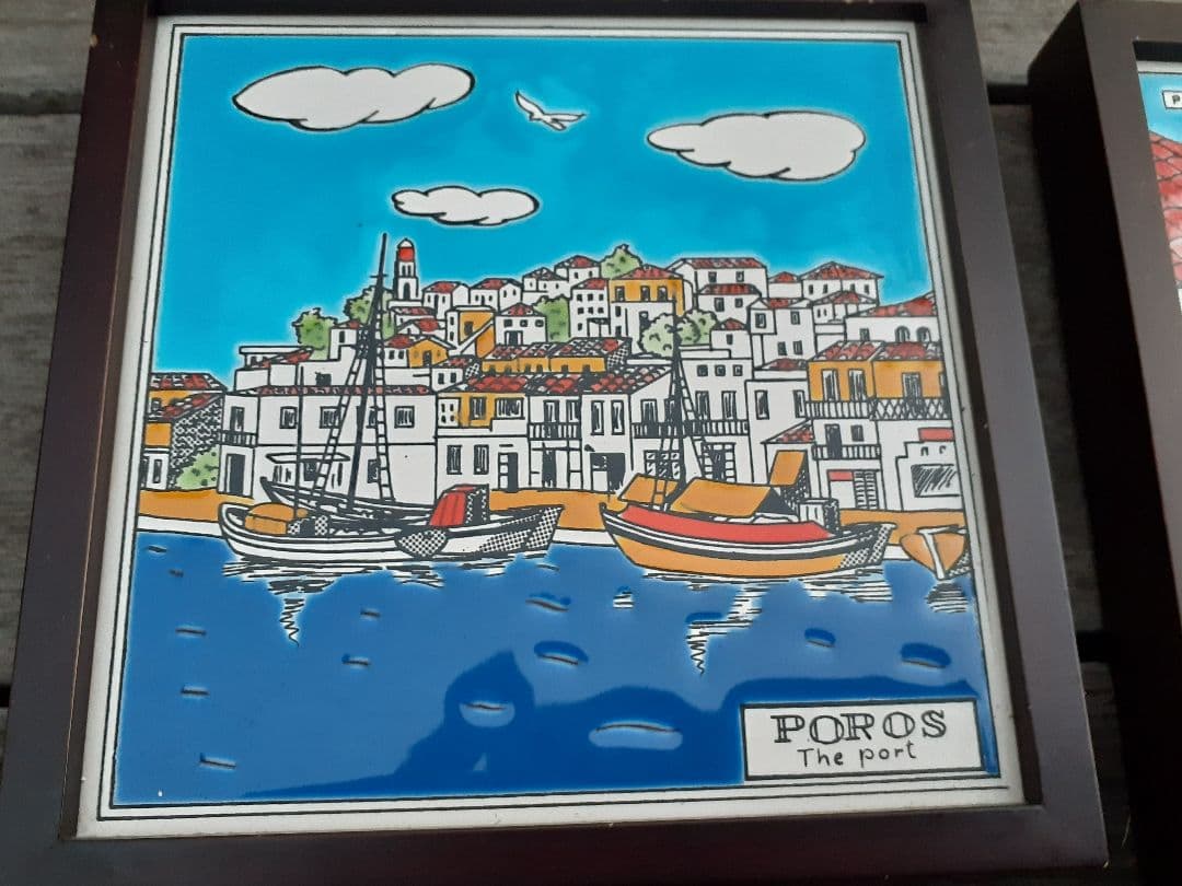 【ぶらんしぇ】ギリシャ風景　壁掛けアートタイル　4枚セット+2枚