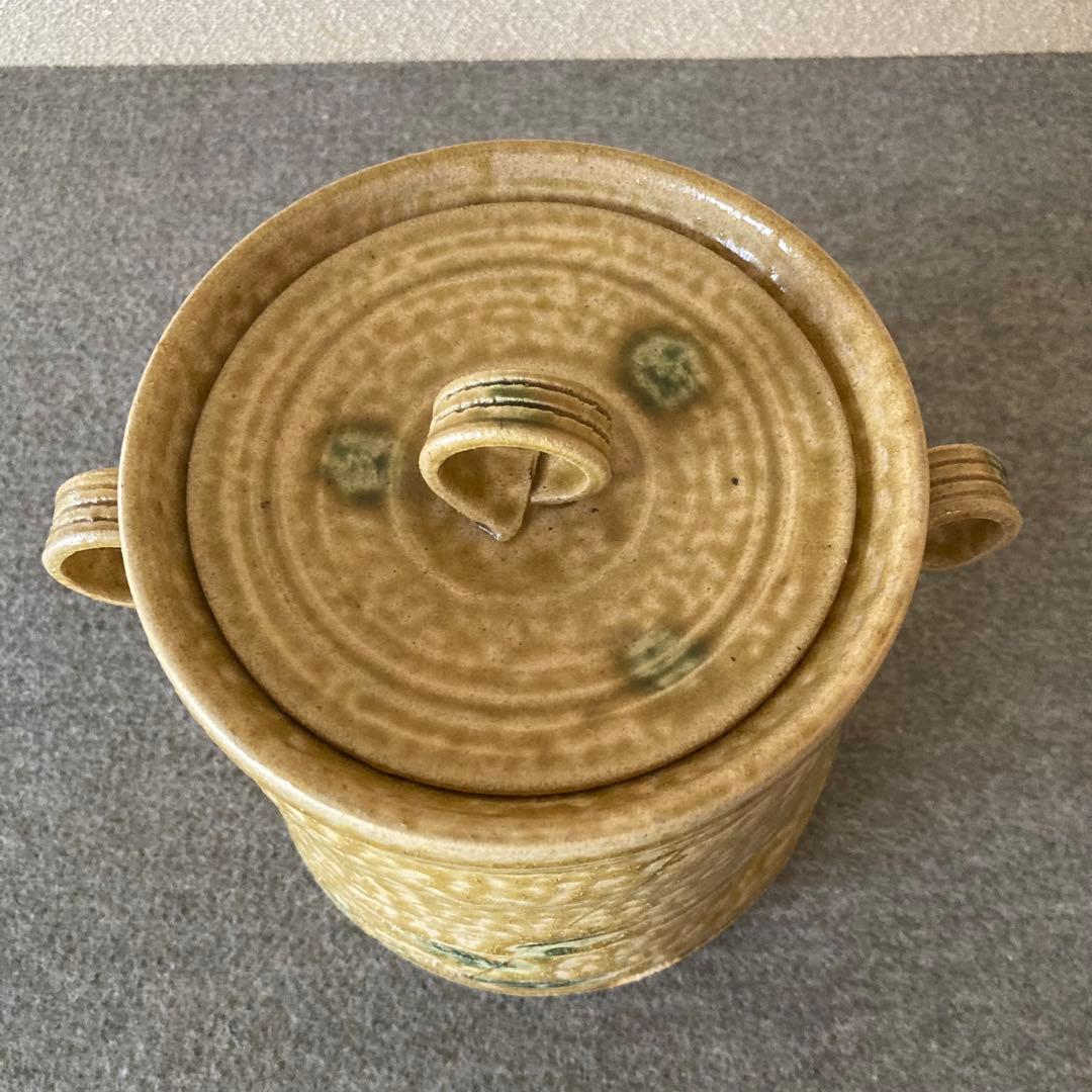 水指　黄瀬戸　耳付き　織部　共蓋　茶道具　陶芸　陶器　水差