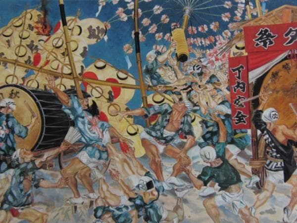 藤田嗣治、【秋田の行事（部分）】、希少画集画、新品高級額・額装付、状態良好