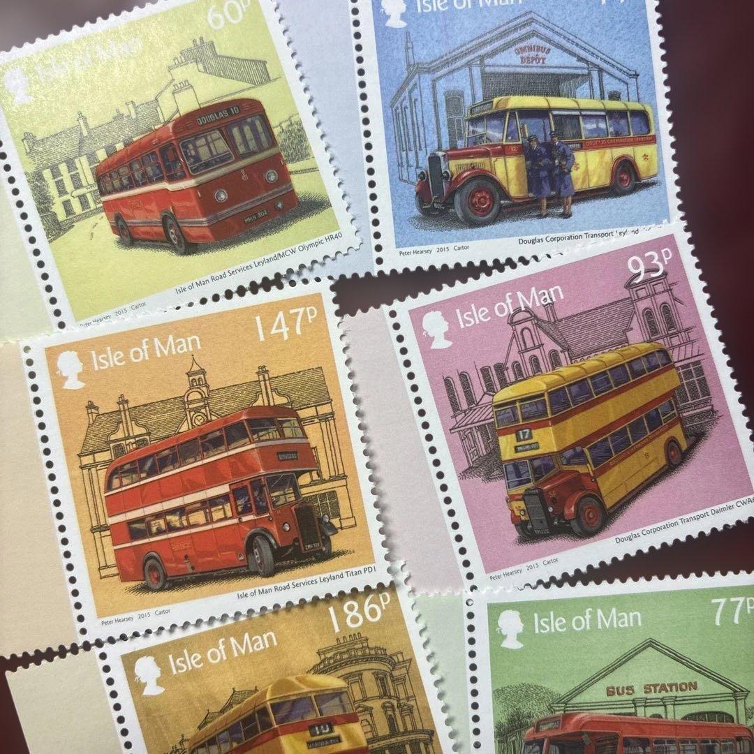 77074セール現品限　外国切手　英領マン島発行バス6種揃高額券特殊インク