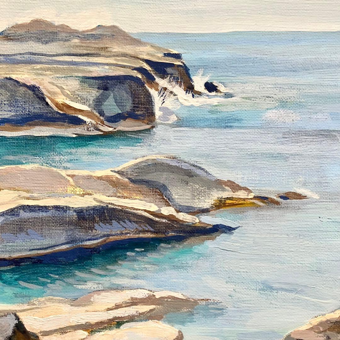 油絵「海岸の風景」F8号大きめキャンバス　絵画　原画　油彩画　夏