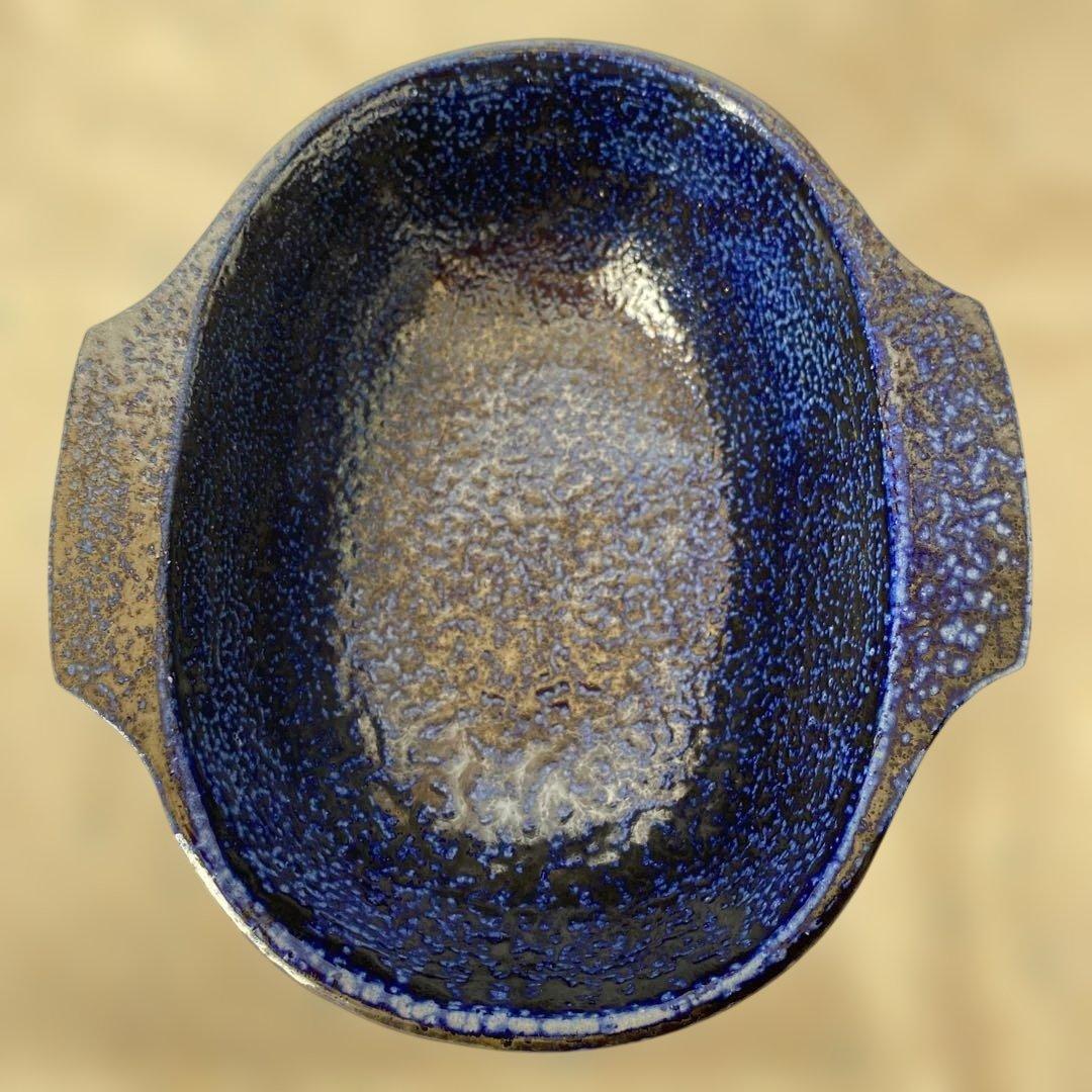 民藝　岩井窯　山本教行さん　塩秞　耳付楕円鉢　大サイズ