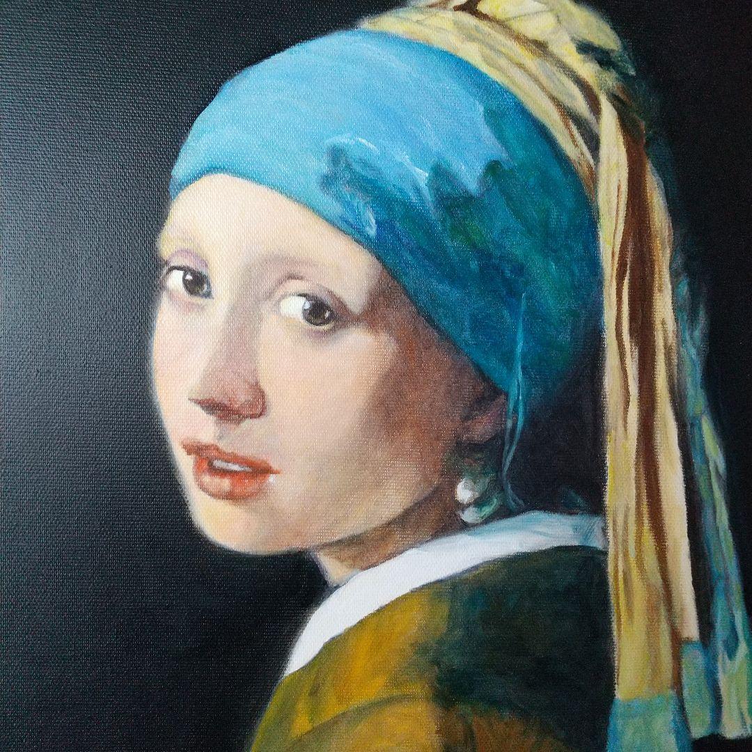 油絵 模写 フェルメール 真珠の耳飾りの少女 8号 F8 額縁つき