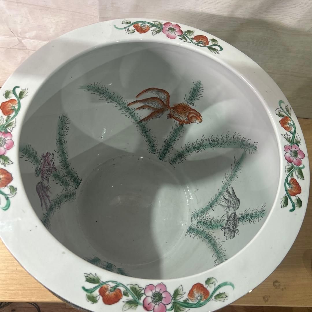 花鳥文内側金魚 陶器製丸型鉢