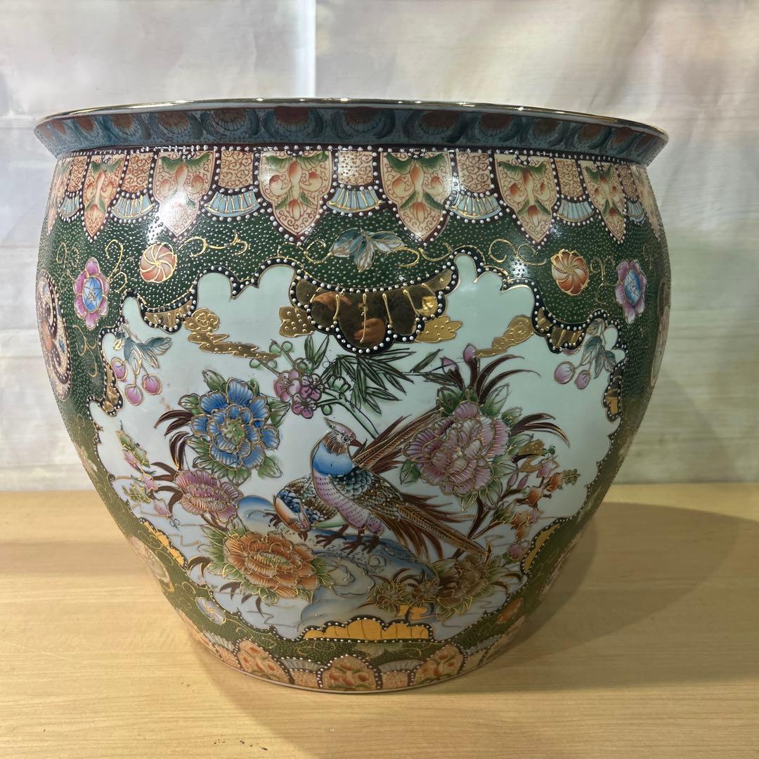 花鳥文内側金魚 陶器製丸型鉢