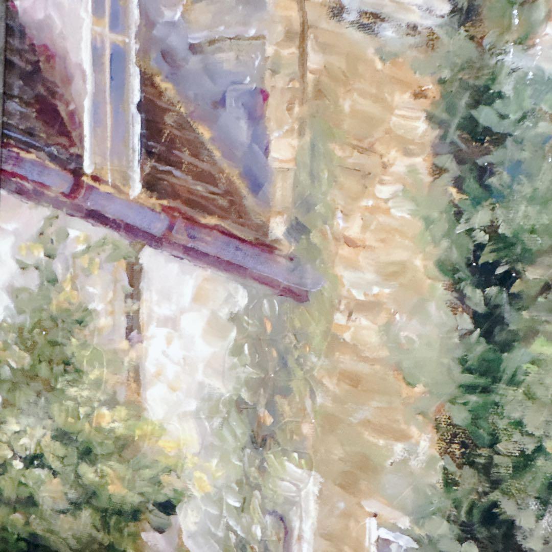 【美品】ロンゴ『パティオガーデン 階段と花壇』風景画 額装 大型 縦76×横91