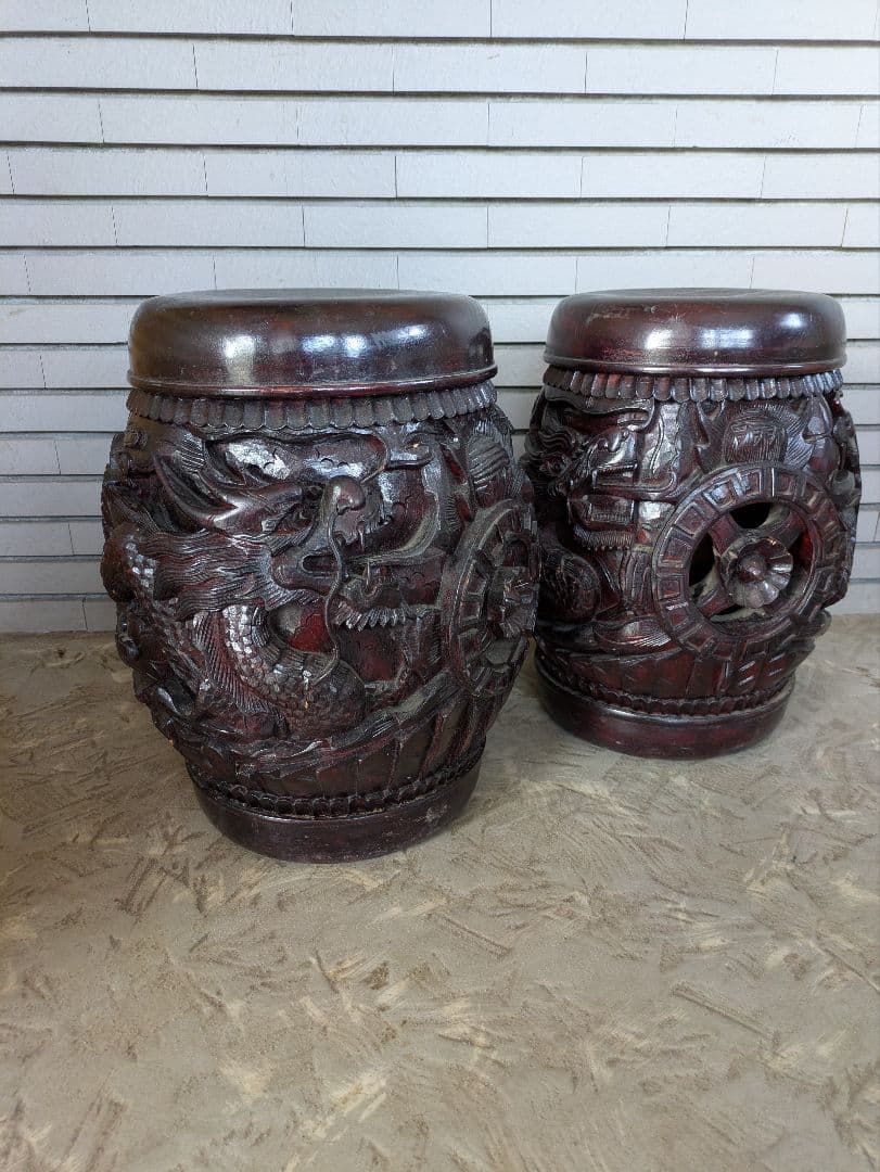 龍の木彫り彫刻 椅子