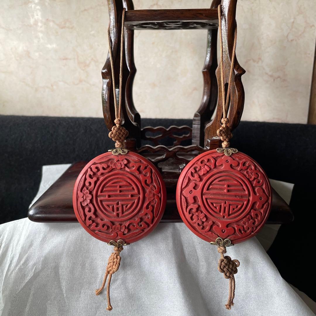 堆朱　漆　風鎮　朱　中国　アンティーク　掛軸　飾り　古玩　古美術　China 赤