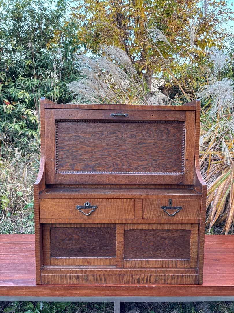 アンティーク 木製 帳場机ライティングビューロー デスク チェスト レトロ