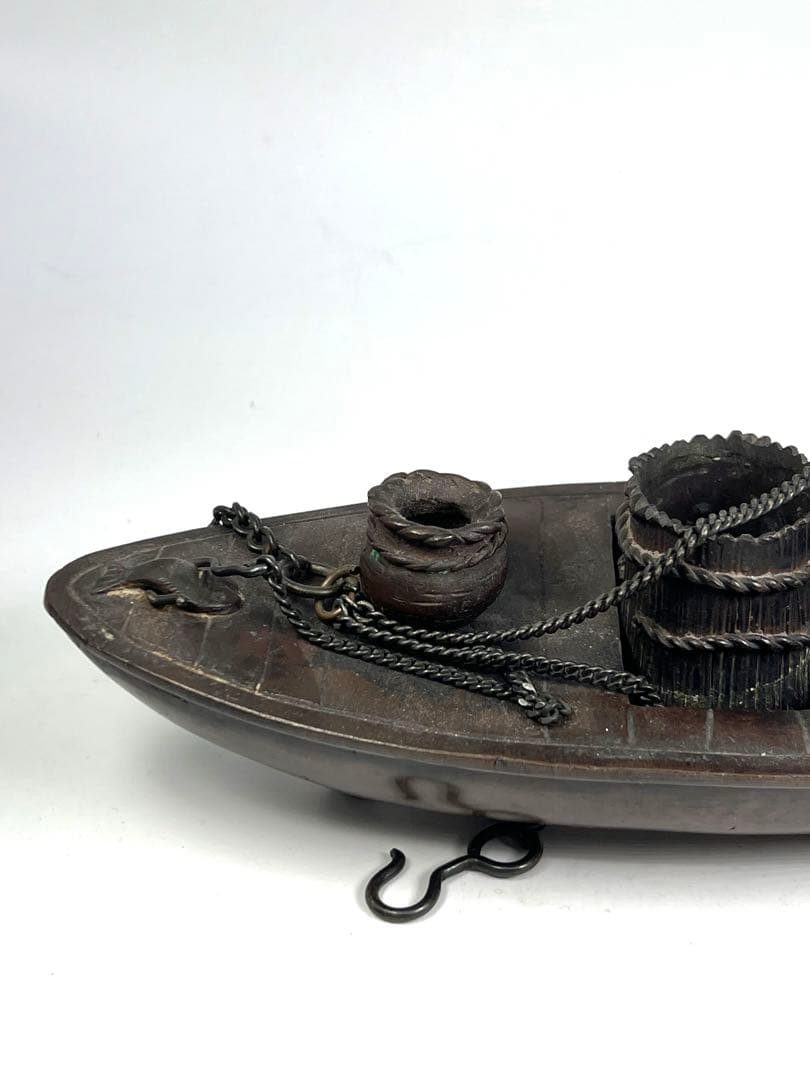 極上 古銅製舟形吊香炉　重さ:975g