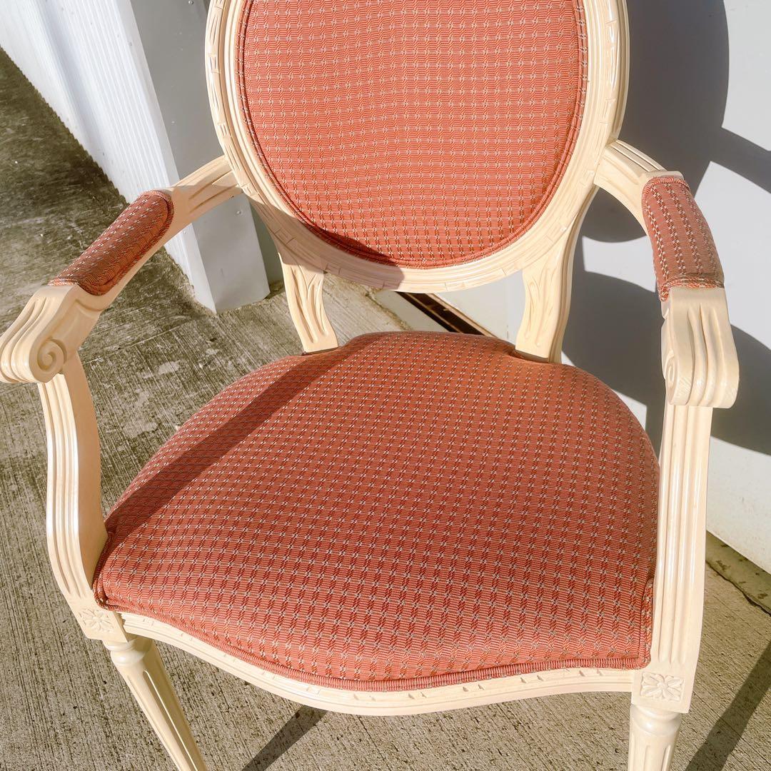 【美品①】ルイ16世様式 フランス華麗チェック織物張 メダリオンアームチェア