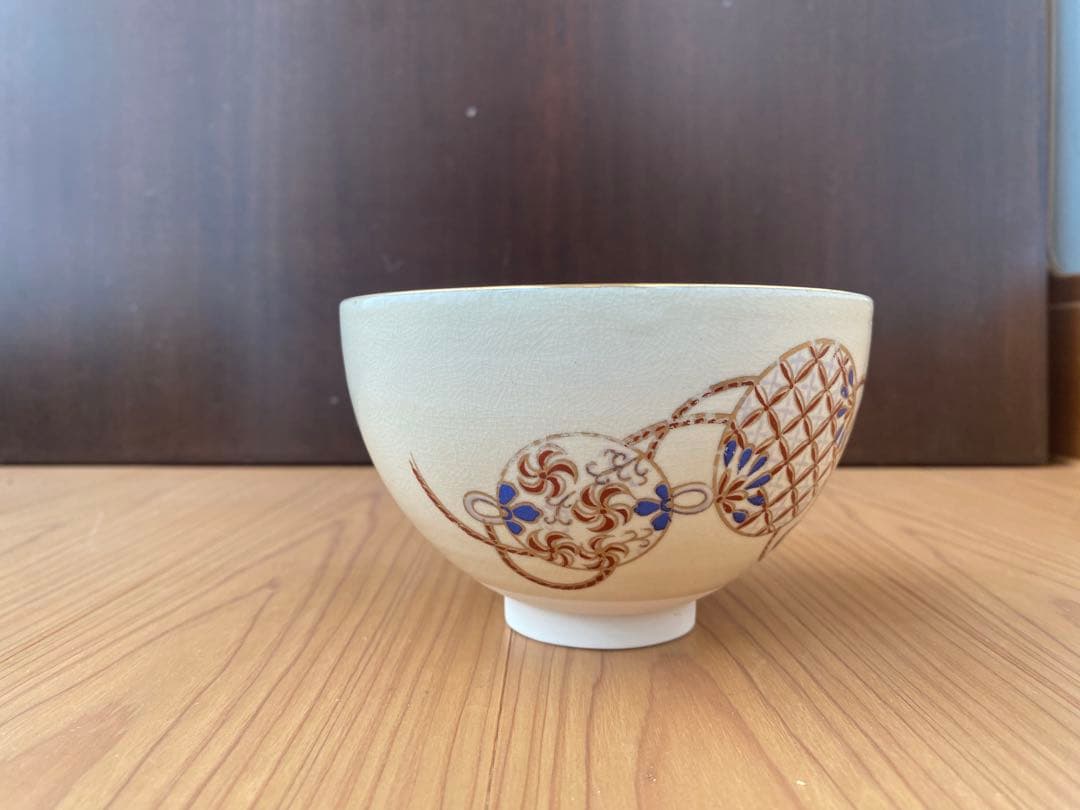 粟田焼 錦画茶碗 原平作 元箱 茶道具 抹茶椀