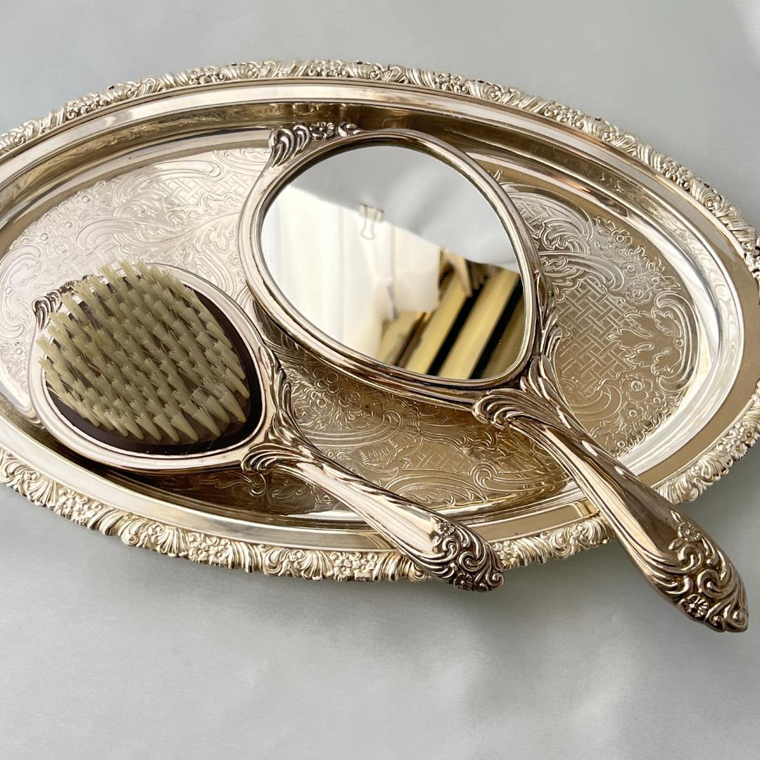 【アールヌーボー】ミラー/ ブラシ【シルバープレート】